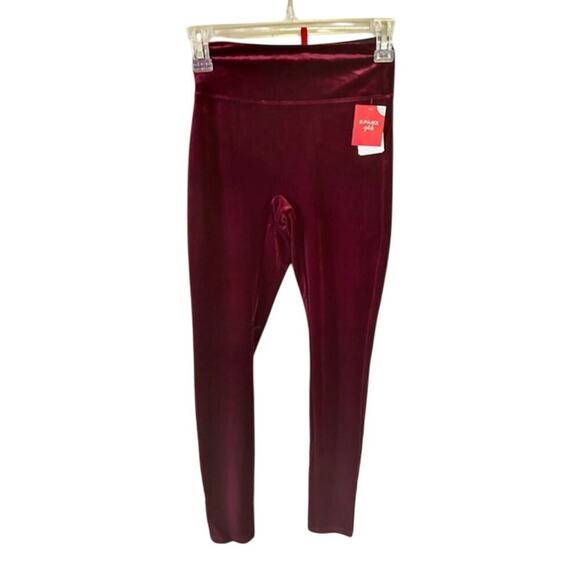 Spanx Girls Velvet Leggings Rich Burgundy Size M (8–10) High Rise Waistband NWT - Picture 1 of 8